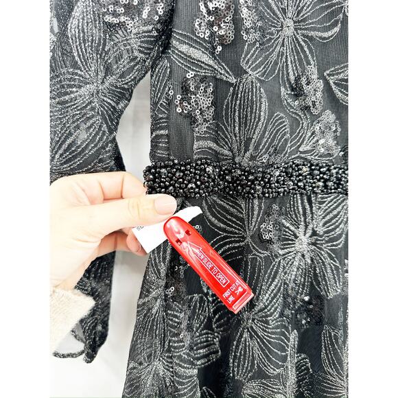 Mac Duggal 67541 Metallic Black Floral A Line Dress - Picture 4 of 6